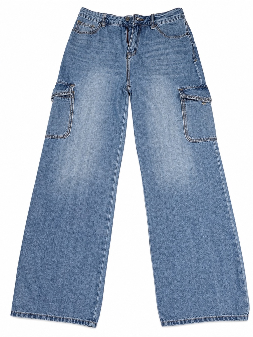 Fashion Nova Light Blue Wide-Leg Cargo Jeans